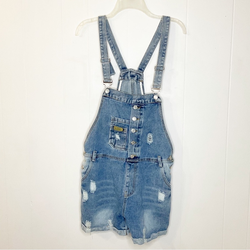 Overalls Shorts Size Large Jean Distressed Cuffed 100% Cotton